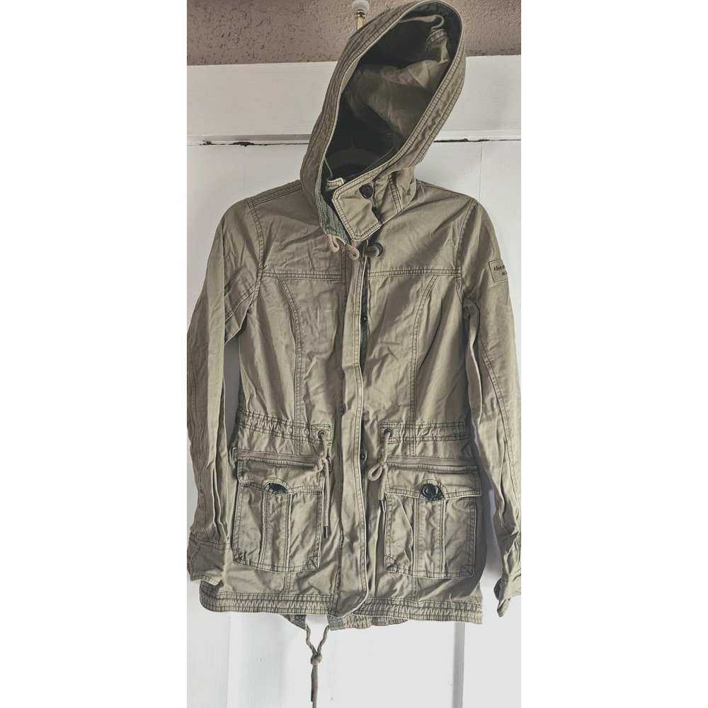 Vintage Abercrombie & Fitch womans S green military style utility jacket w/hood‎